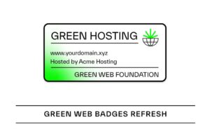 Green Web Badge refresh text with sample "green hosting" badge at top of image