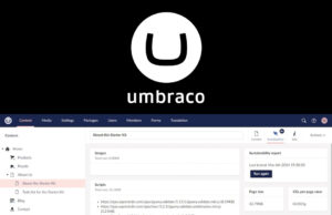 Umbraco 'U' logo with the top half of a screenshot of the Umbraco sustainability package underneath